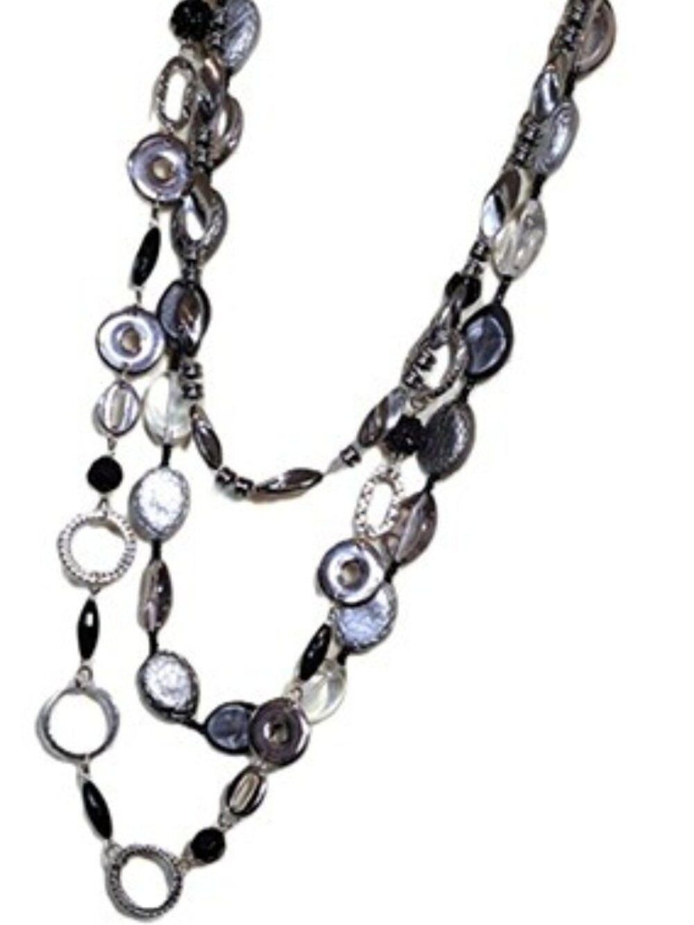 Silver Stacked Layered Lucite Necklace Trio